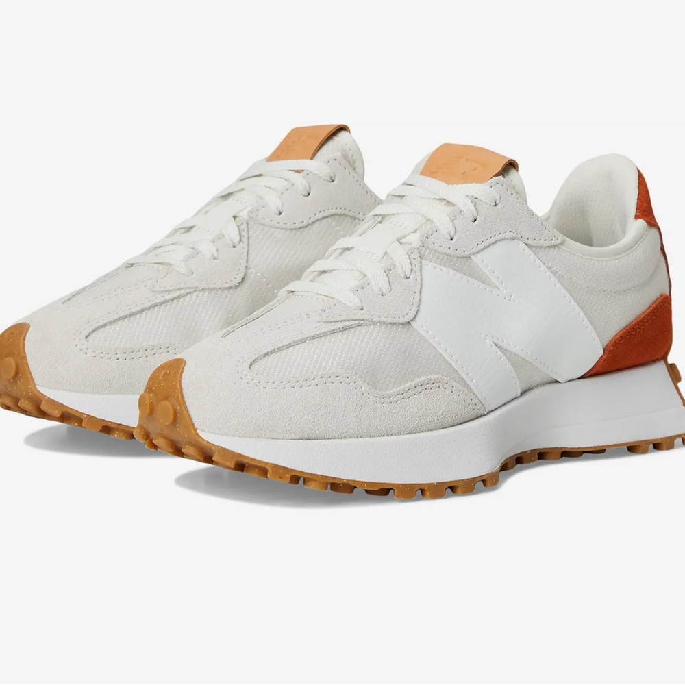New Balance White and Orange Retro Sneakers
